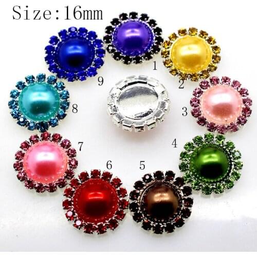 Free shipping 30pcs/lot 16mm 9 kinds of color pearl Rhinestone button/Flat back brooch Wedding dress accessories
