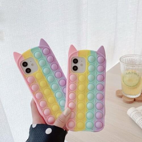 Cute Color Cat Silicone Phone Case For Iphone 12 Pro 11 6 6S 7 8 Plus X XR XS Max Animals Cover Reliver Stress Bubble Cover
