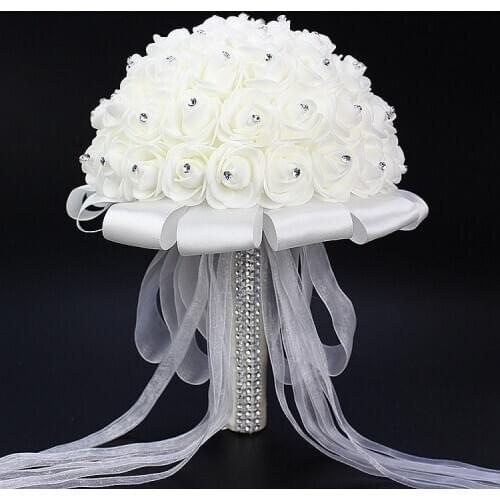 2021 New Bride Wedding Hand Holding Flowers Flower Small Drill Multi-foam Simulation Flower White Rose Bouquet