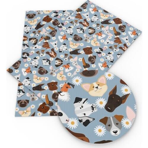 David accessories 20*33cm Litchi dogs Printed Faux Leather Fabric for Bows Synthetic Leather Sheet DIY Materials,1Yc10617