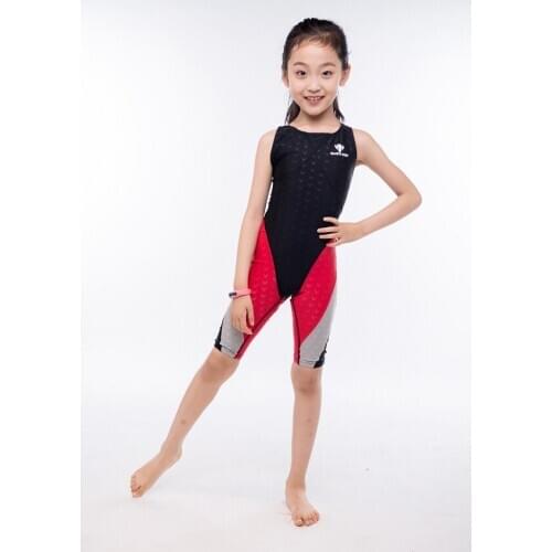 Kids Professional One-piece Racing Sports Swimsuit Competition Type Girl Training Knee Length Swimwear Bathing Surf Beach Wear