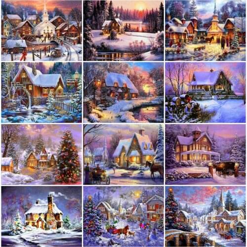 EverShine DIY Diamond Painting Winter Cross Stitch Diamond Embroidery Landscape Picture Of Rhinestones House Handmade Hobby Gift