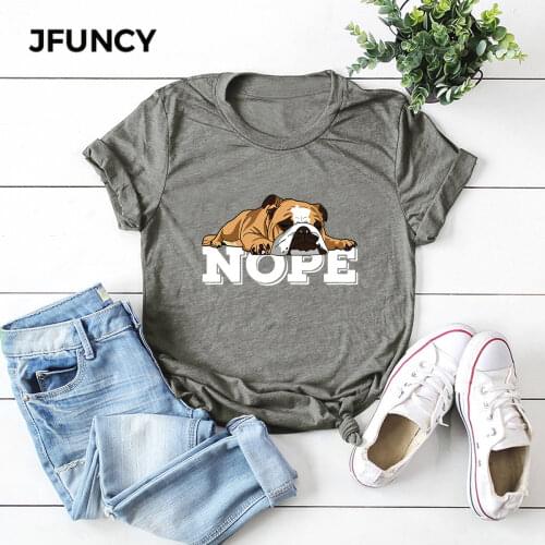 JFUNCY Plus Size Female Tshirt 100% Cotton T Shirts Women Tees Summer Loose Tops New Dog Print Woman Short Sleeve T-Shirt