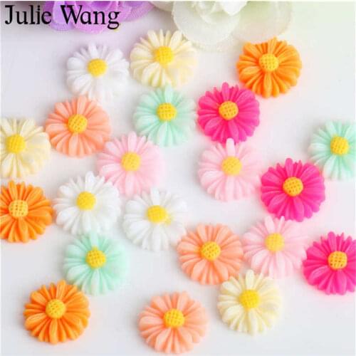 Julie Wang 50pcs Daisy Sunflower Randomly Mix Colors Resin Flatback Cabochons Charm Pendant Jewelry Making Accessory Findings