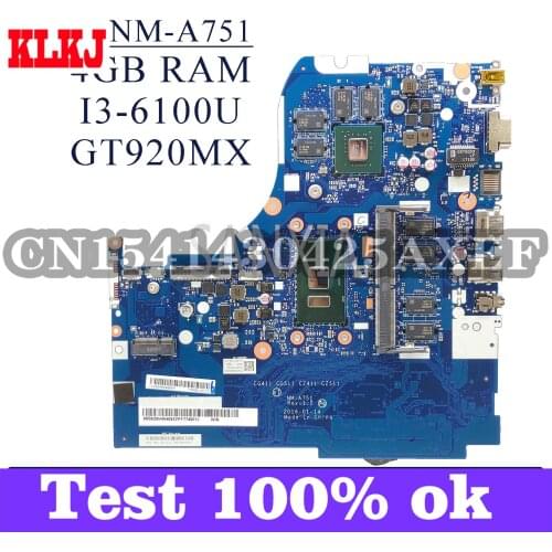 KLKJ NM-A751 Laptop Motherboard For Lenovo 310-15ISK 310-15IKB Original Mainboard 4GB-RAM I3-6100U GT920MX-2GB