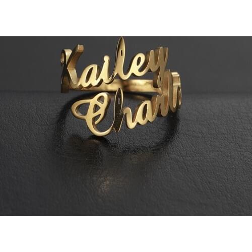 Lateefah New Custom Two-Name Rings for Women Adjustable Custom Engrave Monogram Ring Personalize Engagement Stainless Rings