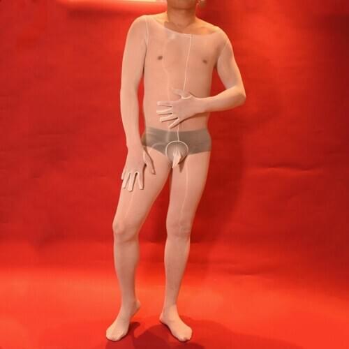 Unisex Shiny Five Fingers Bodystocking Sexy Hot Erotic Crotchless Bodysuit Nylons Tights Penis Sheath Mens Lingerie One Piece