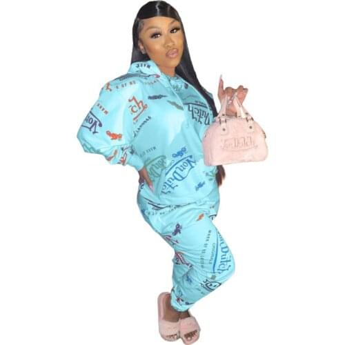 2 Piece Set Pullover Hoodies Tops And Pants Suits Autumn Winter New Letters Print Street Style Two Piece Outfits Women Tracksuit