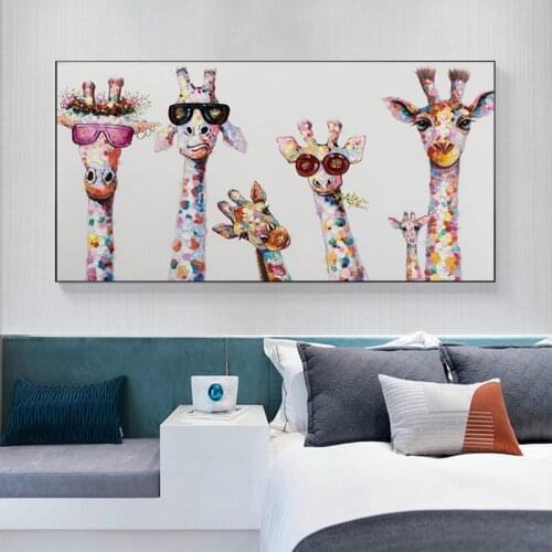 Colorful Funny Giraffe Family Wearing Glasses Graffiti Art Canvas Print Painting Kids Room Wall Picture Home Decoration Poster