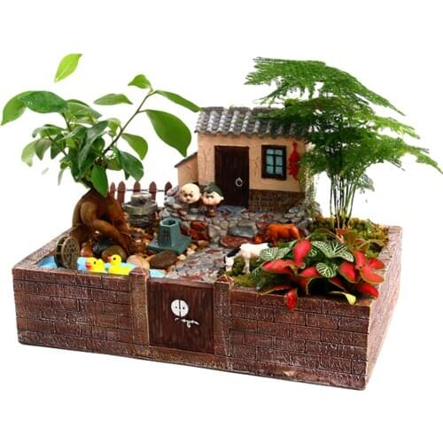 Micro Landscape Flowerpot Succulent Garden Planter No Flowers Room Planter Desktop Resin Balcony Flower Pot Garden Decoration