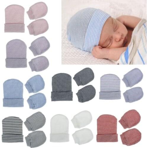 Cute newborn baby hat baby girl boy mittens breastfeeding cap beanie baby hat baby scratch-resistant gloves headwear