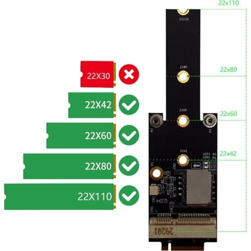 Mini PCI-E to M.2(NGFF ) key M Adapter With SIM card Slot for WiFi/WWAN/LTE Module