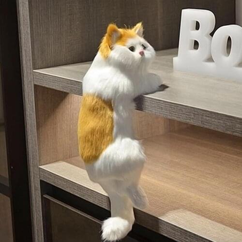 Simulation Pet Cats Home Furnishing Animal Model Decoration TV Hanging Ornaments Crafts Plush Home Gift Handicraft Gift Toy E6H3
