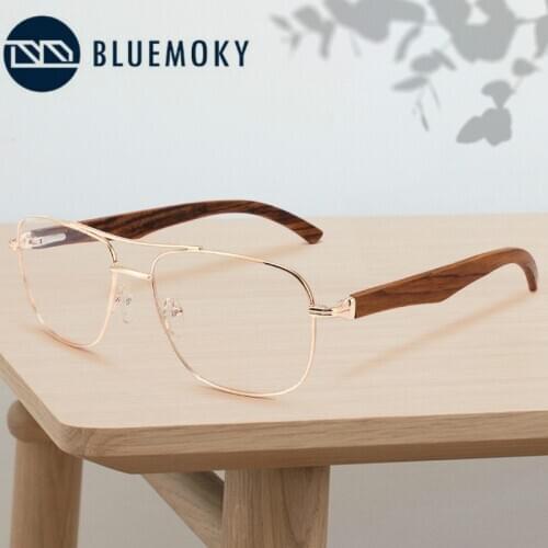 BLUEMOKY Vintage Double Bridge Glasses Men Retro Oversize Optical Spectacle Eyewear Lightweight Gold Metal Full Rim Eyeglasses