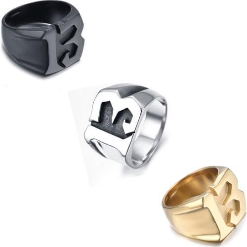 Siver Signet Carved Lucky 13 Ring 316L Stainless Steel Rings For Men Jewelry New