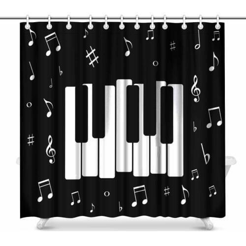 Aplysia Music Icon with Piano and Musical Notes Shower Curtain Polyester Fabric Bathroom Shower Curtain With Sets
