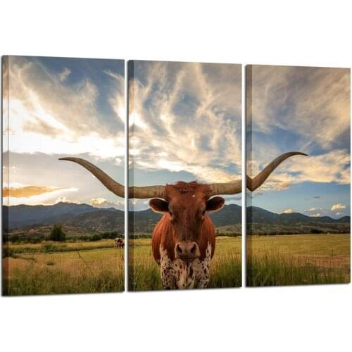 Canvas Wall Art Decoration Animal Pictures Print Art on Canvas Texas Longhorn Canvas Prints, Ready To Hang Drop shipping