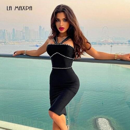 New Summer Black Sleeveless Bodycon Bandage Dress Women Sexy Diamond Midi Celebrity Evening Runway Club Party Dresses Vestidos