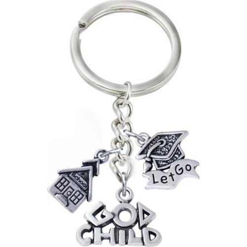 New popular ancient graduation Dr. cap diploma metal pendant key chain GOD CHILD lucky gift souvenir keychain