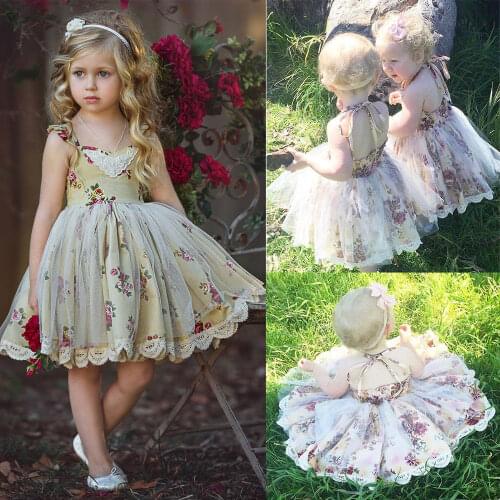 Toddler Baby Girls Summer Sweet Princess Dress Floral Print Lace Petal Sleeve Tassel A-Line Knee-Length Princess Dress 1-6Y