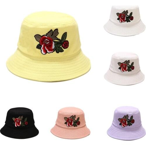 Summer Flower Embroidery Bucket Hat Fisherman Hat Outdoor Travel Hat Sun Cap Hats For Men And Women
