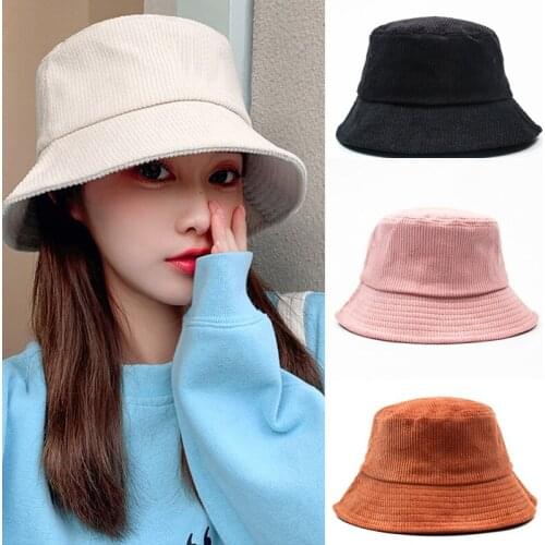 Retro Corduroy Women Men Bucket Hats Autumn Winter Solid Color Panama Caps Unisex Thick Warm Harajuku Fishmen Sun Hat