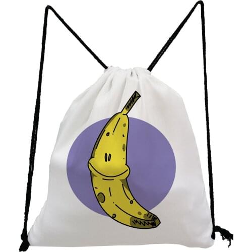 Cartoon Fruit Print Backpack Cute Banana Drawstring Bags Casual Fashion Softback Bag UnisexShoe Bag for School Portable Book Bag