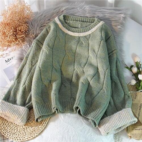 OMCHION Thick Twist Wool Sweater Women Mix Color Loose Pullover 2020 Winter Korean Long Sleeve Oversized Sweaters Top LYT65