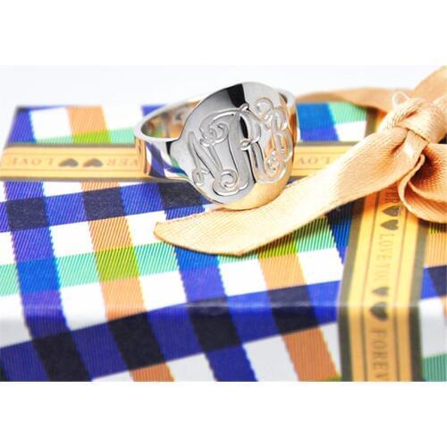 Solid Silver Signet Ring Hand Stamp Monogram Ring Personalized Engraved 3 Initial Jewelry