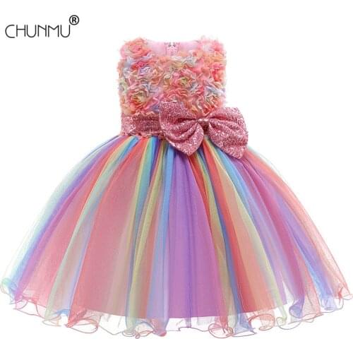 Girls Party Princess Dress Kids Sequins Embroidered Formal Bridesmaid Wedding Birthday Christmas Ball Gown Dress White/Black