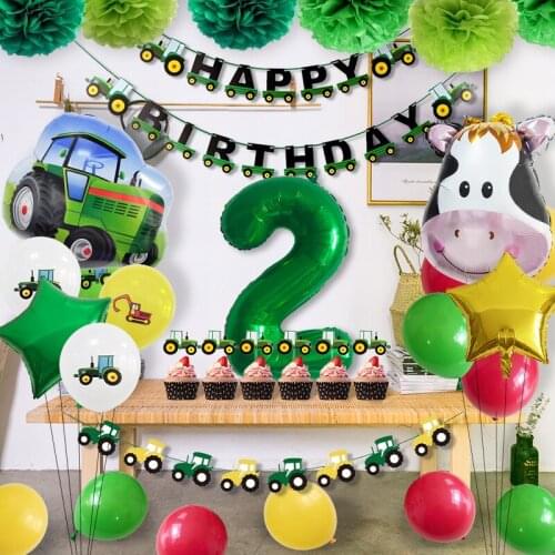 Farm engineering vehicle theme cow animal balloon green tractor engineering vehicle childrens birthday party decoration balloon