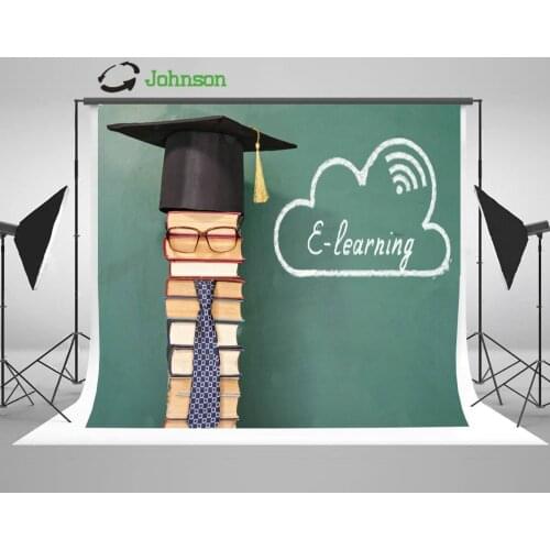 E-Learning Funny Education Concept Unusual Man Teacher Book Background polyester or Vinyl cloth Computer print wall backdrop