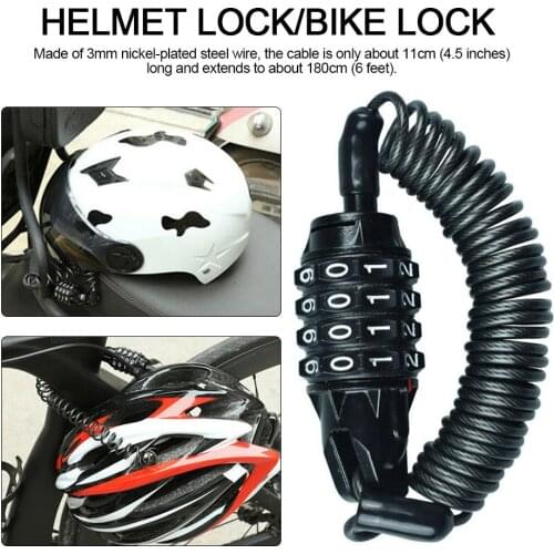 Motorcycle Helmet Lock With Steel Wire Cable Tough Combination PIN Lock Carabiner Fix For Motorcycle Bicycle Electric Scooter