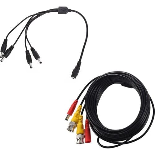 10M 33Ft Security Video/ Power Cable BNC + RCA Plug Combination Cable with 1 Socket to Plug 4 DC Splitter