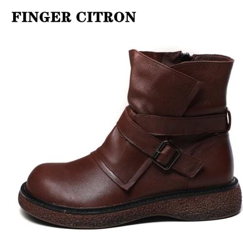 Finger Citron Women Chelsea Anckle Boots Genuine Cow Leather For Spring Autumn And Winter Rubber Outsole By Handmade Size 35-40