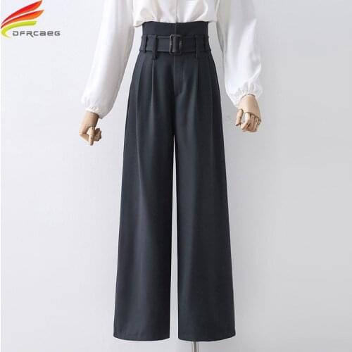 2021 Autumn Wide Leg Pant New Arrivals High Waist Full Length Loose Streetwear Women Trousers Withe Belt Blue Black Pantalones
