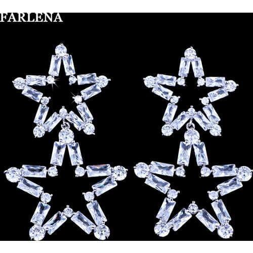 FARLENA korean earrings zircon Crystal Five Pointed Star Zircon Earrings Fashionable Night Clubs Female Earrings