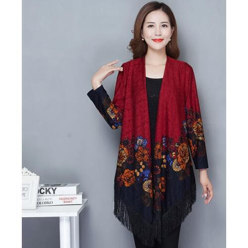 Big Size 5XL Autumn Women Elegant Socialite Jackets Tassel Cardigan Sweaters Long Sleeve Scarf Cape Outwear Embroidery Cardigan