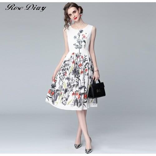 2021 Summer Eegant Tank Dress Womens Sleeveless Boho Flower Printed Vintage Casual Female Vest Beach Midi Dress Vestidos