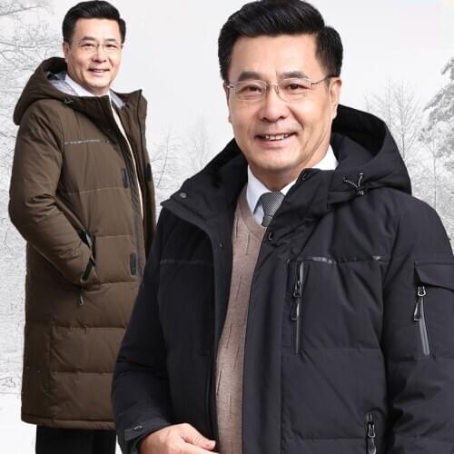 Winter Middle-aged Mens White Duck Down Jacket HOODIES Windbreak Parkas Outerwear Thick Warm Russian Jackets Dad Gift -30°C