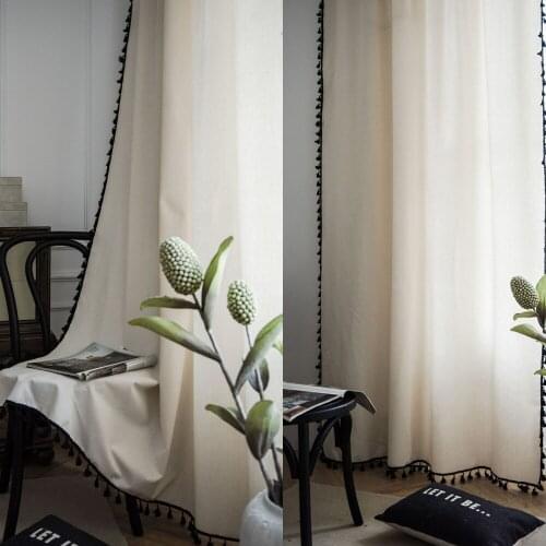 1pcs Beige Curtain With Tassel For Living Room Windows Bedroom Cotton Linen Sheer Boho Curtains Treatment Drapes Home Decor New