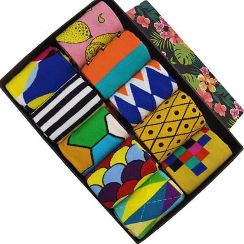 10 Pairs/Pack Men Woman Colorful Funny Novelty Happy Crew Socks Fun Crazy Fashion Design Combed Cotton Casual Dress Socks Gift