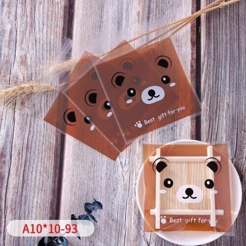 100pcs/lot Soap Cookie Transparent Cellophane Resealable Self-adhesive Bag Cartoon Cute Brown Bear Face Baby Shower Gift Bag