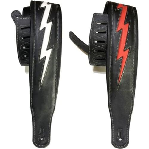 2PCS PU Leather Guitar Strap Unique Comfortable Acoustic Electric Bass Strap Guitar Accessories,White & Red