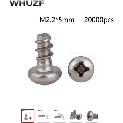 20000pcs Cross Round Head self-tapping Screws M2.2*5mm Stainless Steel Pan Head Flat Tail slot Microelectronic Screw