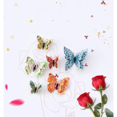6 Pcs Double layer 3D fragrance butterfly Wall Sticker scented Home Decor Butterflies wedding decoration Magnet Fridge stickers