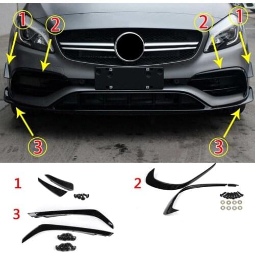 6PCS Front Bumper Side Splitter Spoiler Canards Air Knife for Benz a Class W176 A180 A200 A220 A250 AMG A45 2016-2018