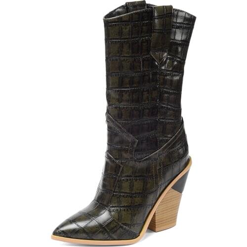 Size43 Customising Crocodile pattern women boots large size high top shoes pointed toe Europe style footwears for autumn z910