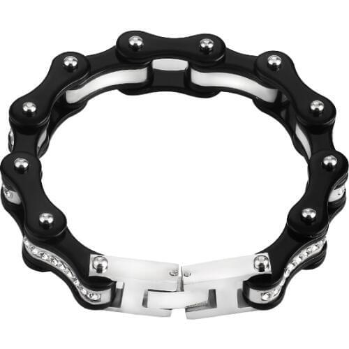 Pure black Motorcycle Bicycle Polishing Biker Bracelet 316L Stainless Steel Mens Bike Chains Bracelet Bangle Jewelry wholesale