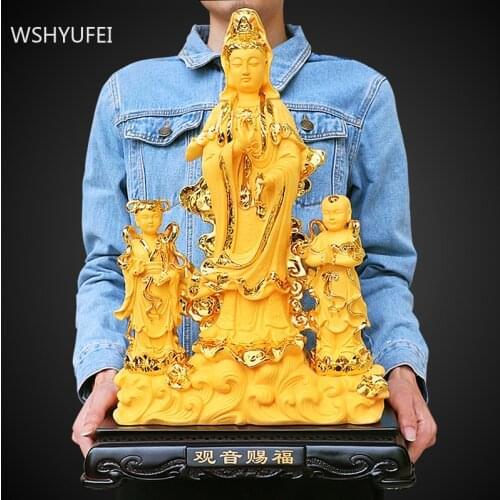 Buddhism Chinese Style Guanyin Buddha Statue Resin Fengshui Home Decoration Living Room Ornaments Accessories Gift Crafts